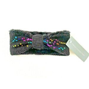 French Connection Knotted Sequin Knit Head Bandana Black